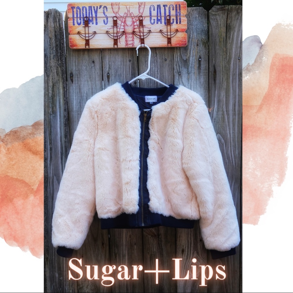 Marini Faux Fur Bomber Jacket in Cream Size Medium